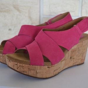 Clarks Pink Artisan Wedge Heal Sandals 7